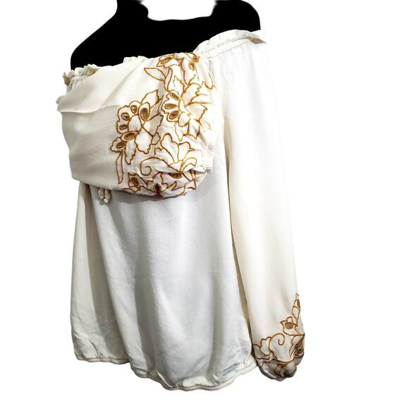 Maurice's Embroidered Floral Cuff Off The Shoulder Summer Fall Blouse Size L - Picture 1 of 14
